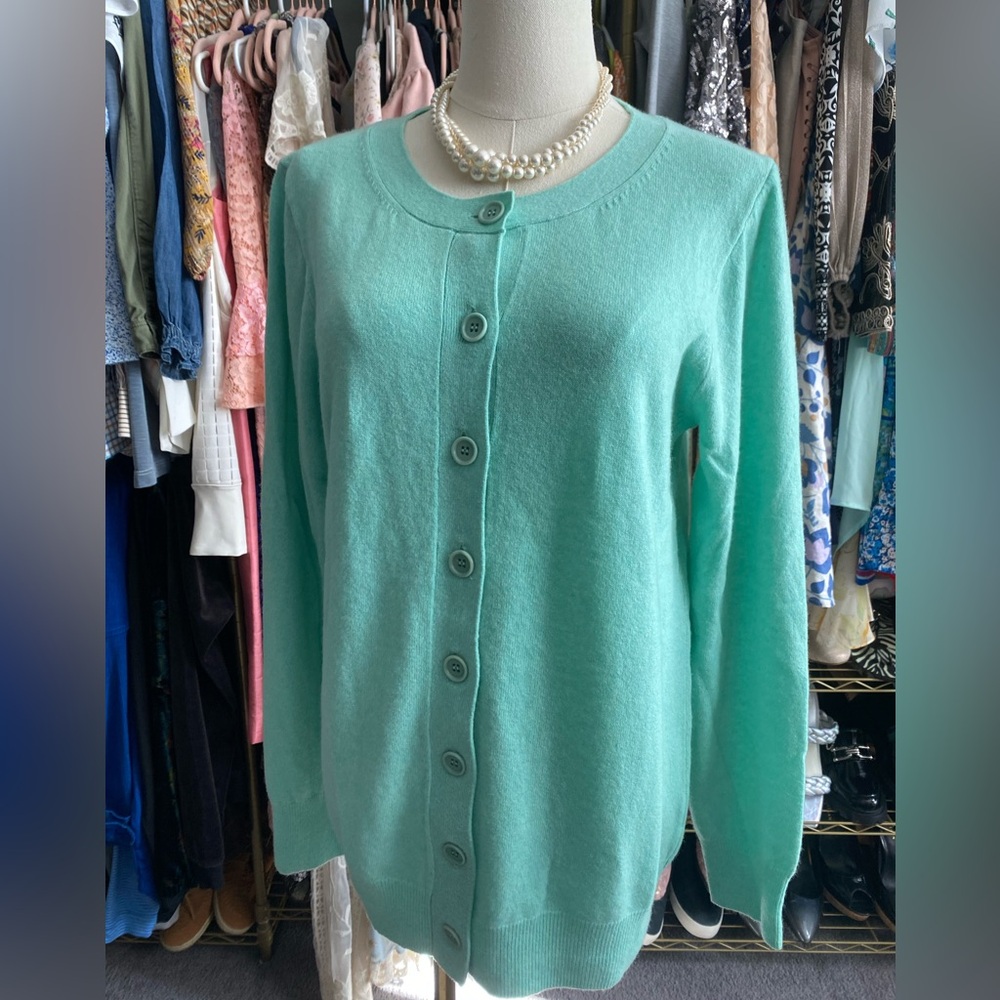 J. Crew Green Cardigan Sweater with Classic Silhouette Cashmere Blend